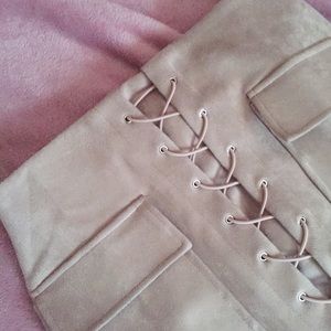 Faux Suede Lace-Up Skirt